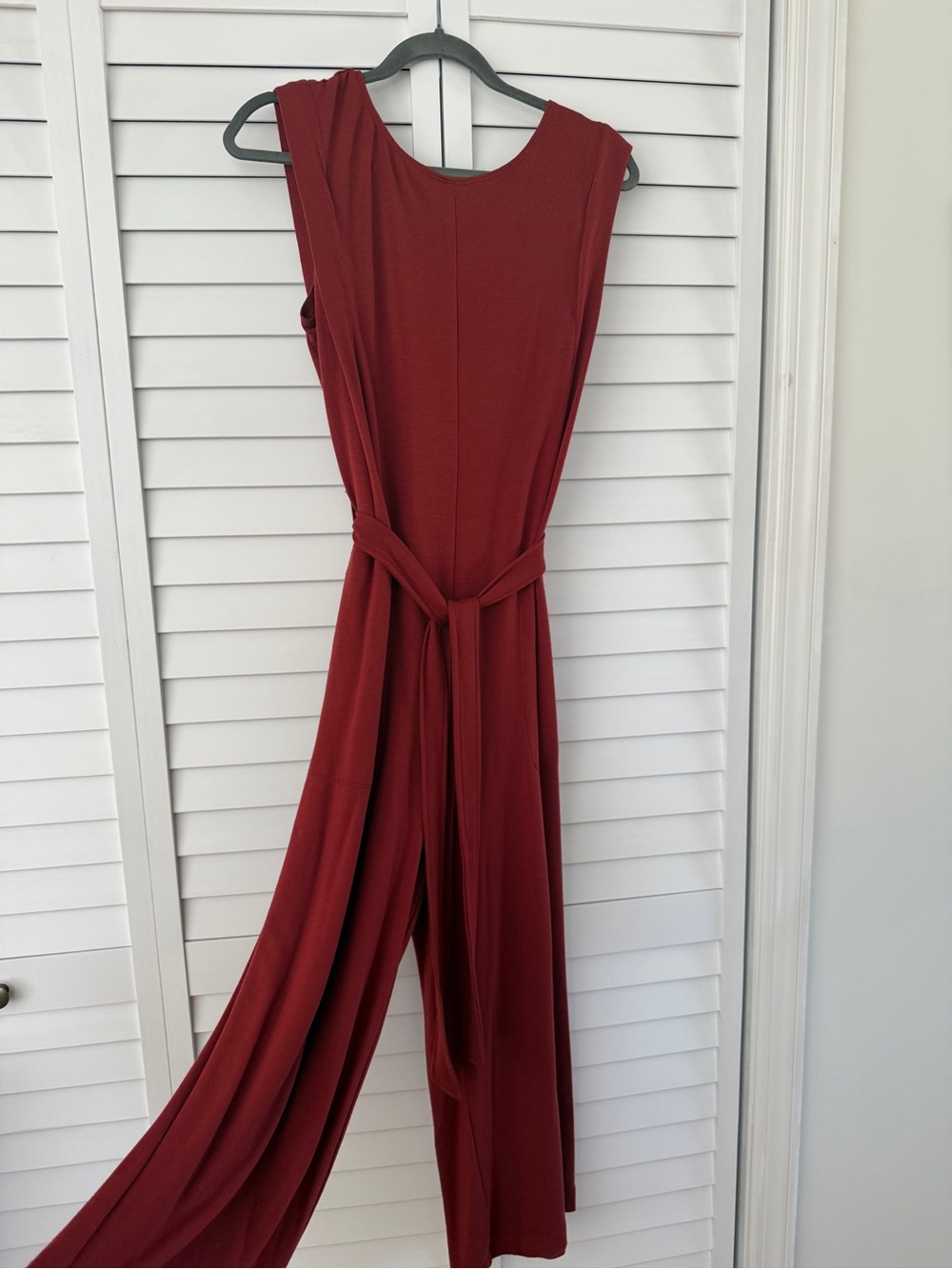 Sleeveless Rust Red Wide-Leg Jumpsuit with Tie Waist